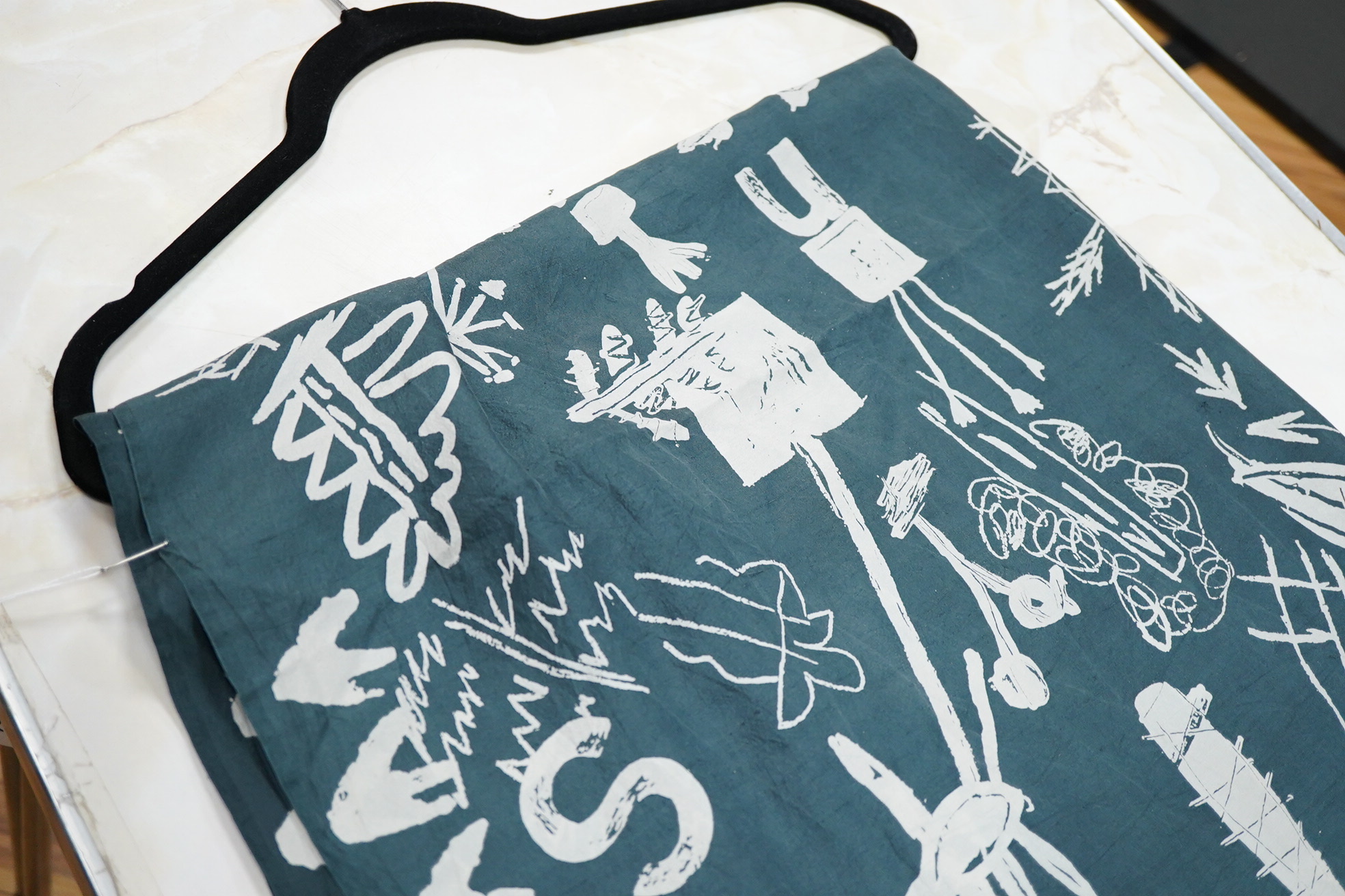 A ‘Cactus’ print on silk designed by Gillian Cowie (RCA 1983/84) 93cm x 345cm. Condition - good